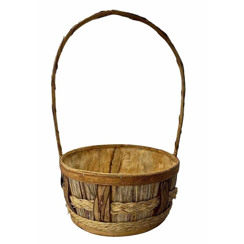 Rustic Hand Woven Basket Raw Birch/Bark Decorative Trim Primitive Boho Farmhouse
